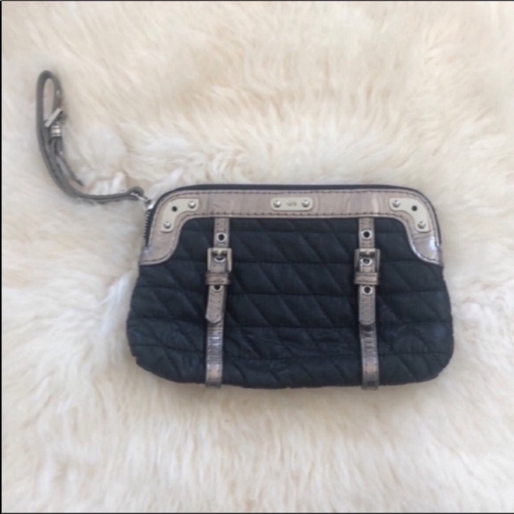 Rafe Black Quilted Wristlet with Silver Accents